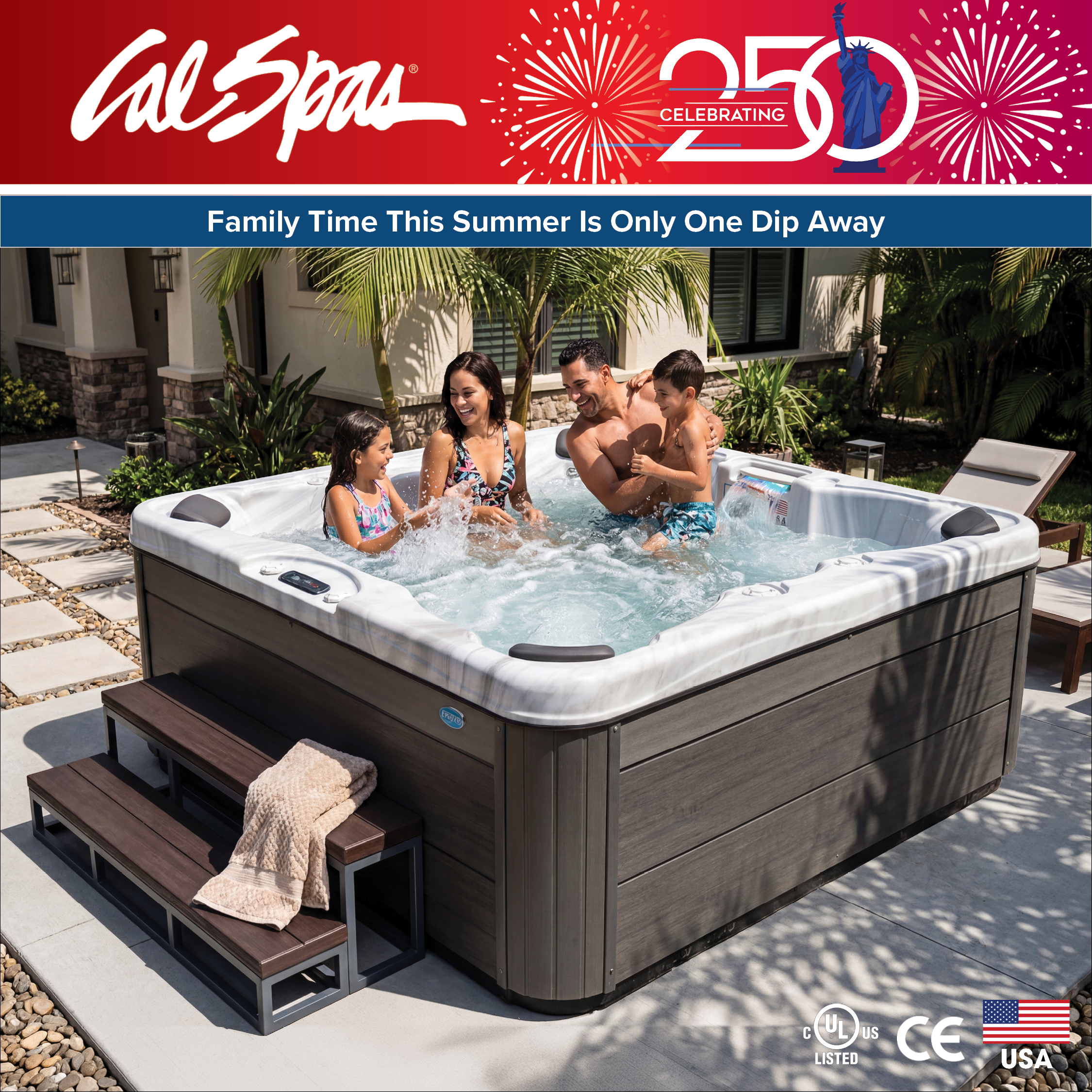 Calspas hot tub being used in a family setting - Evanston
